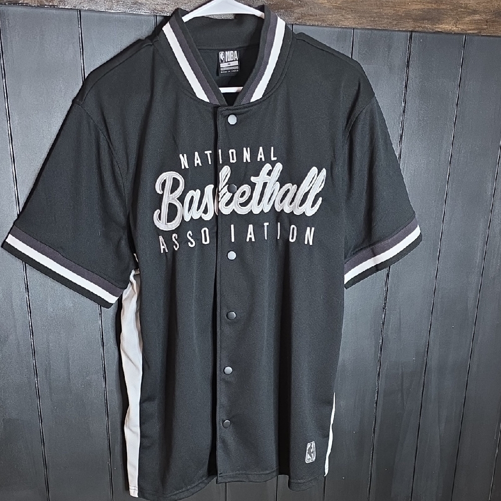 NBA Black and White Short-Sleeve Button-Up Basketball Jersey